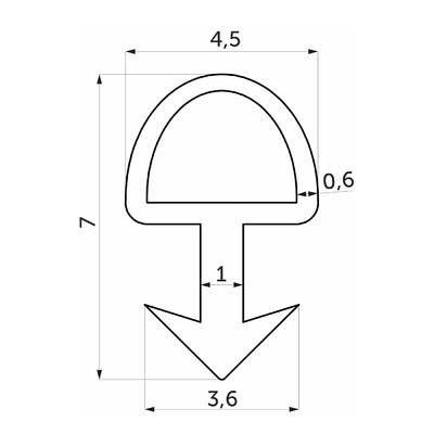 Уплотнитель для ручки-профиль в верхнюю базу, (4 пог. м  1 упак) AKS 113160