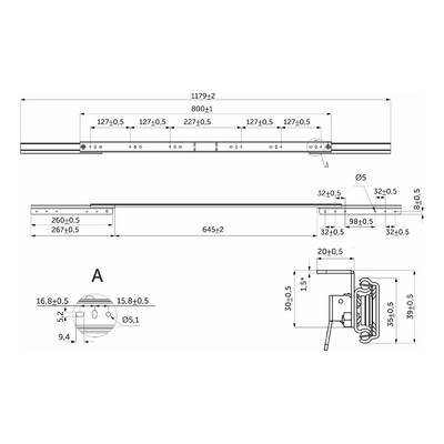 Механизм для раздвижных столов внешний синхронный со стопором L-800 мм AKS 114299