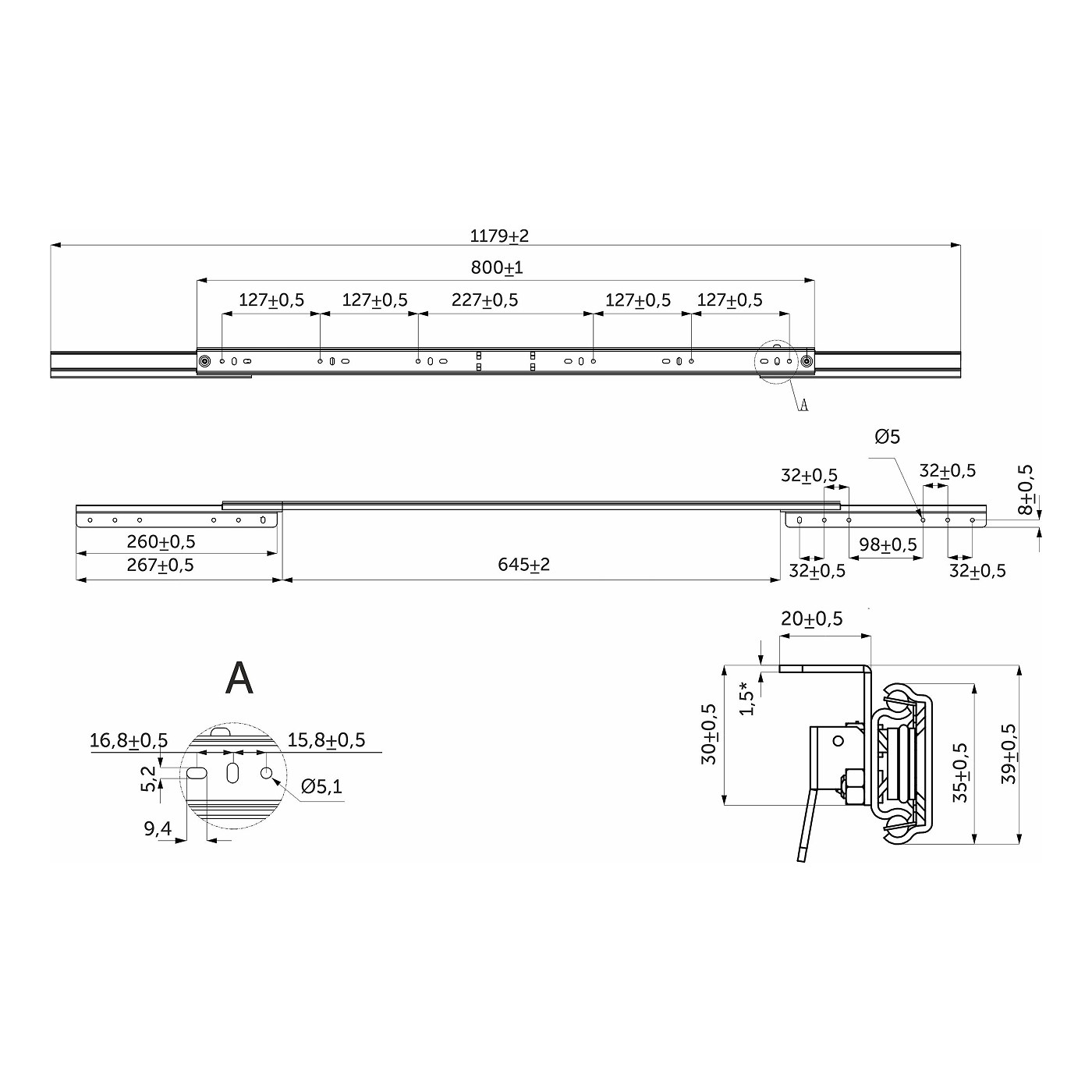 Механизм для раздвижных столов внешний синхронный со стопором L-800 мм AKS 114299