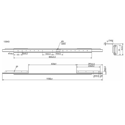 Механизм для раздвижных столов внешний синхронный без стопора L-800 мм SAZ AKS 13943