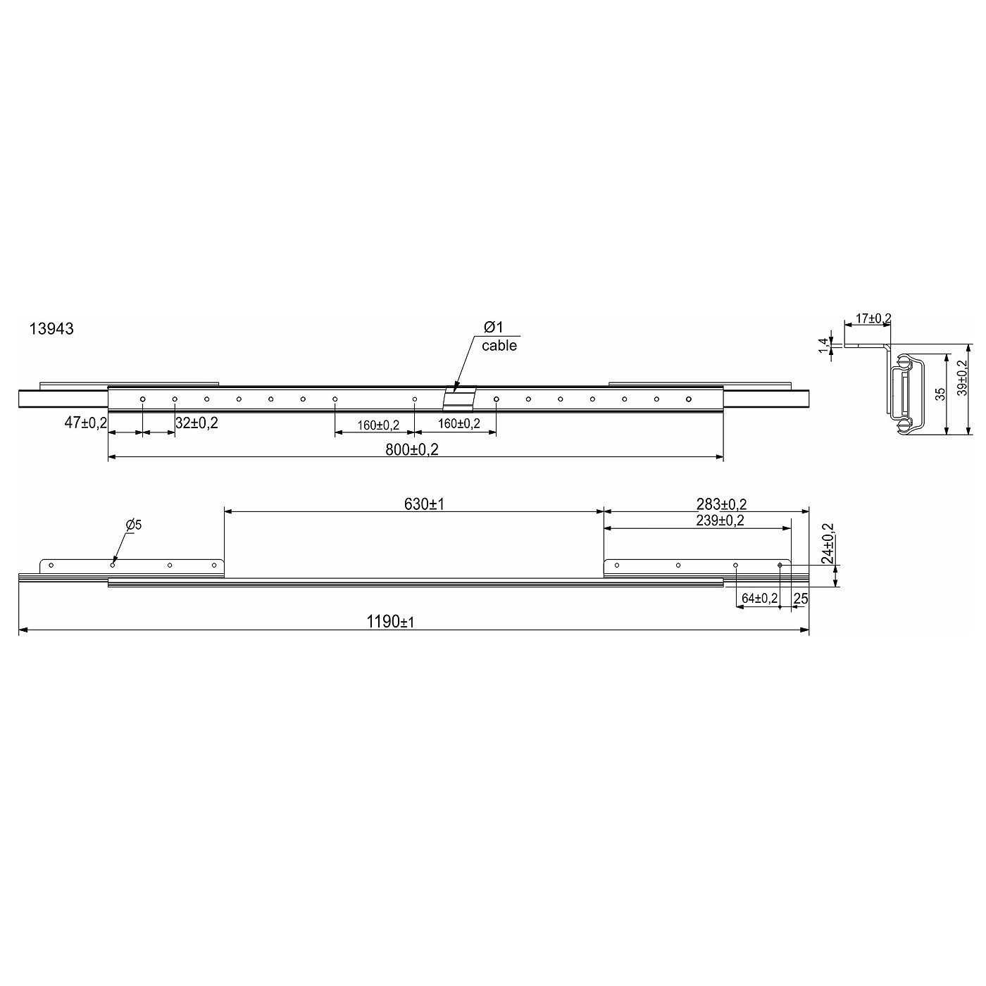Механизм для раздвижных столов внешний синхронный без стопора L-800 мм SAZ AKS 13943