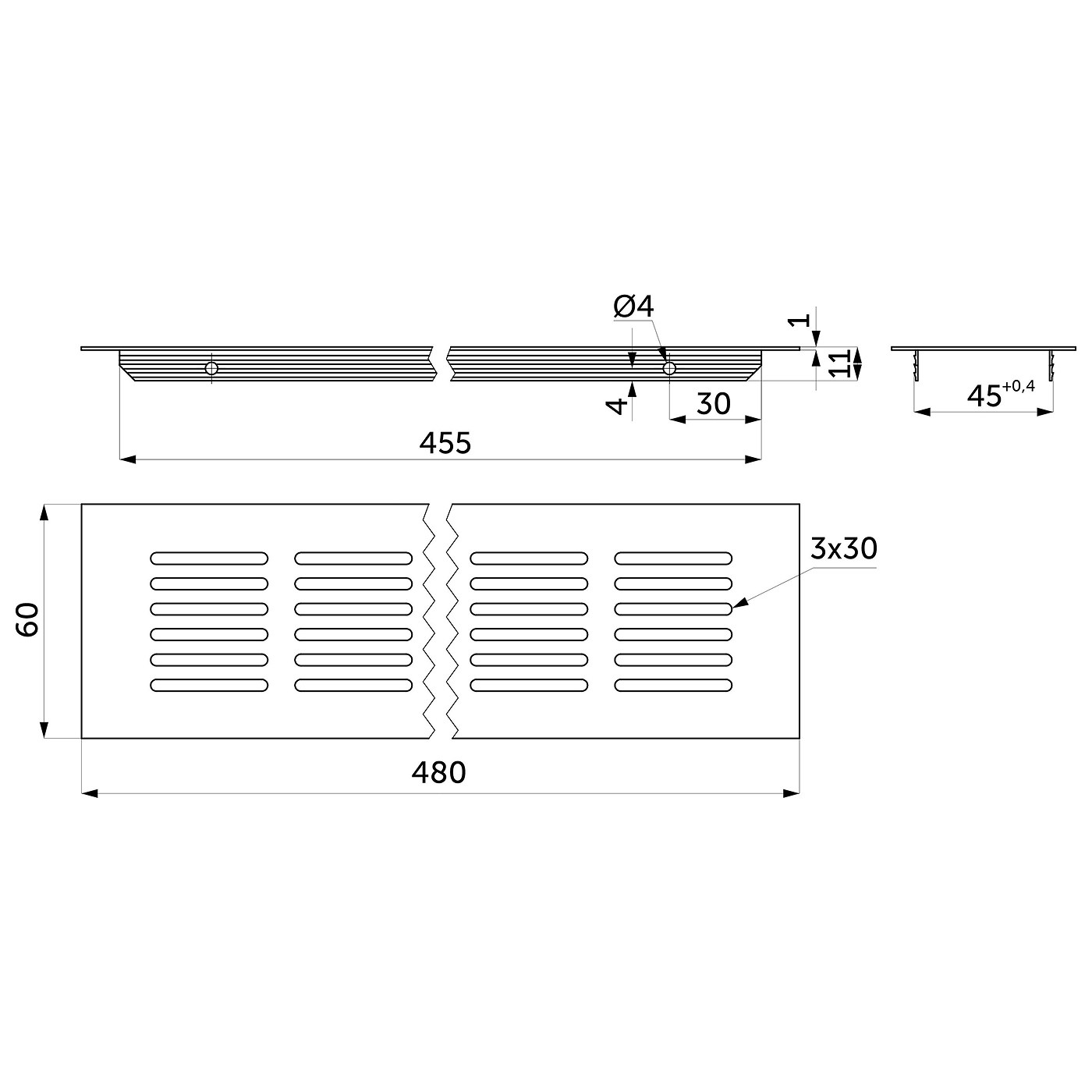 Решетка вентиляционная 480х60мм темно-коричневая алюминий AKS 115996