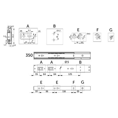 Направляющая шариковая h45 L-350 с доводчиком PRIME AKS 114794 (стар.код 89852)