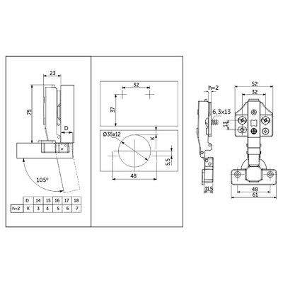 Петля накладная 09 48мм h2 3D с довод. (еврошурупы, заглушки) PRIME AKS 113400 ( стар.арт 104660)