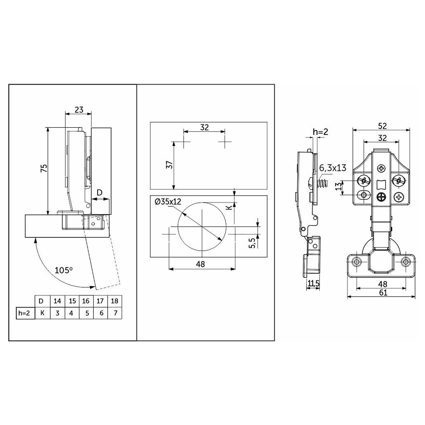 Петля накладная 09 48мм h2 3D с довод. (еврошурупы, заглушки) PRIME AKS 113400 ( стар.арт 104660)