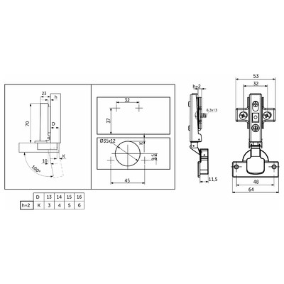 Петля накладная с доводчиком 48мм h2 clip-on AKS (еврошурупы) AKS 108699