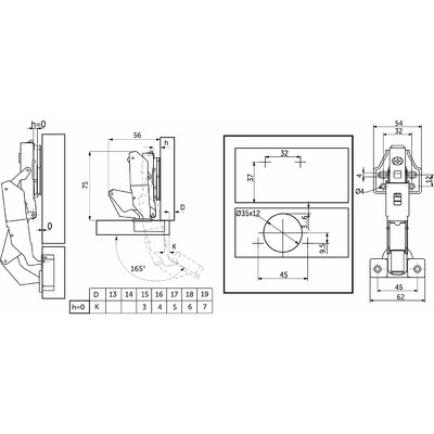Петля накладная с доводч. 165° - 45мм h0 clip-on  (саморезы, заглушки) (упак.-2шт.)(стар.код 105634) PRIME by AKS 112683