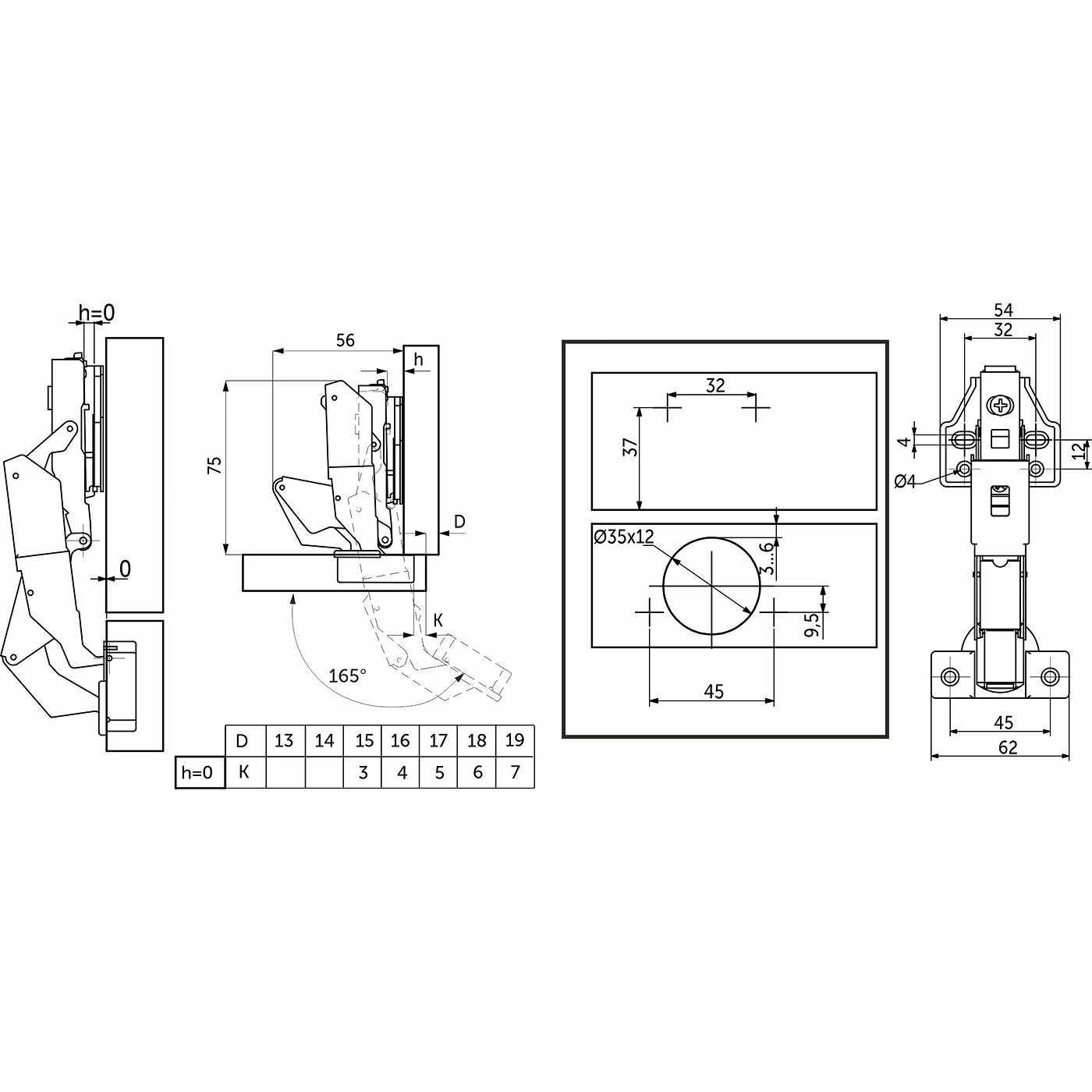 Петля накладная с доводч. 165° - 45мм h0 clip-on  (саморезы, заглушки) (упак.-2шт.)(стар.код 105634) PRIME by AKS 112683