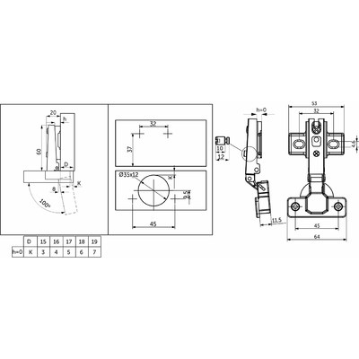 Петля накладная с пружиной 45мм h0 slide-on 60г (саморезы, заглушки) AKS 117033 (стар.код 94814)