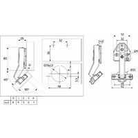Петля угловая 45°с довод. 48 мм h2 slide-on 3D AKS PLUS 117010
