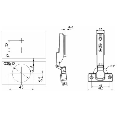 Петля полунакладная с доводчиком 45мм h0 clip-on 3D узкая (саморезы, заглушки) AKS PLUS 84331