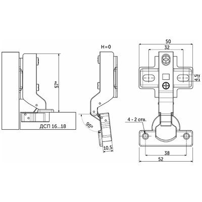 Петля внутренняя мини с доводчиком 38мм h0 clip-on AKS 75359