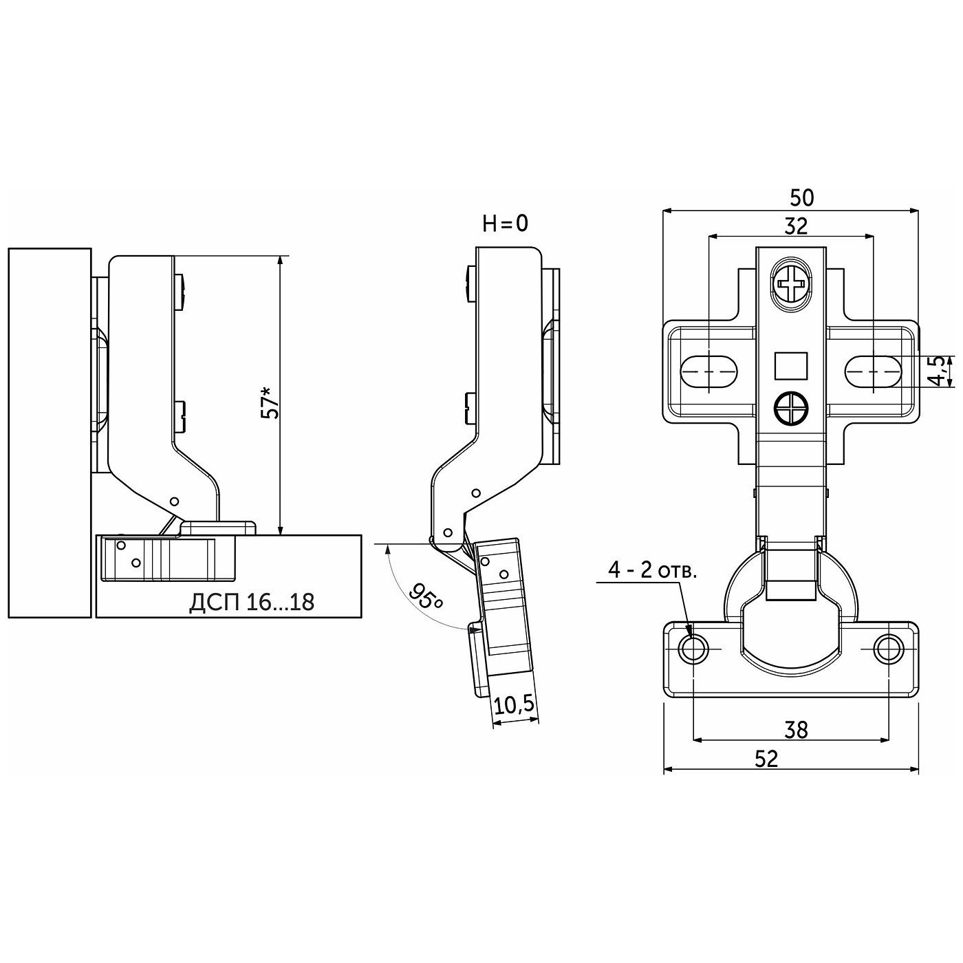 Петля внутренняя мини с доводчиком 38мм h0 clip-on AKS 75359
