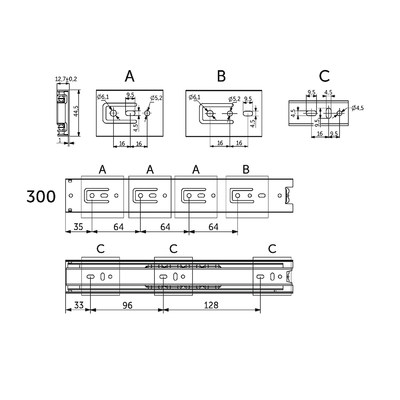 Направляющая шариковая h45 L-300 PRIME by AKS A 114822 (альтерн. 22295)