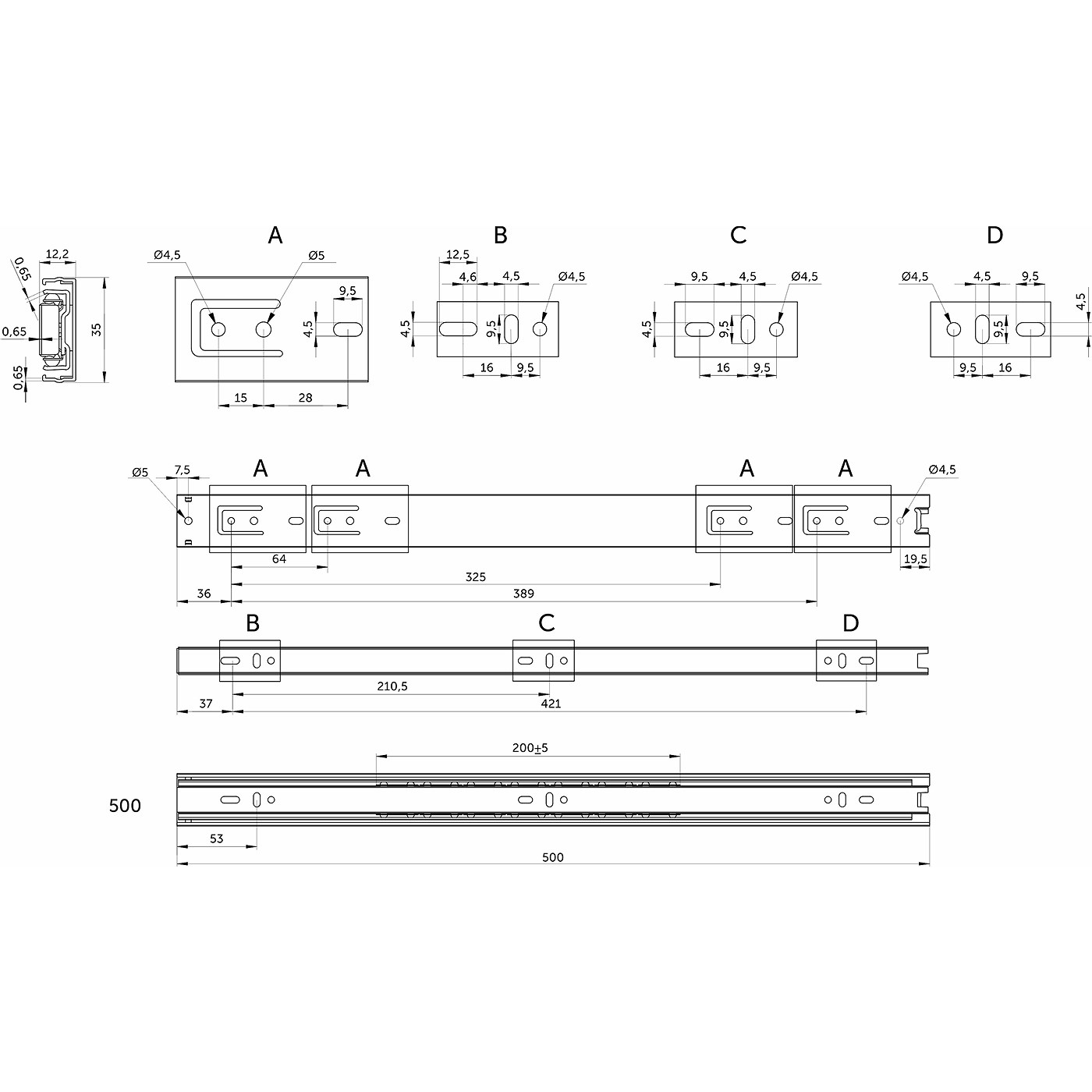 Направляющая шариковая h35 L-500 GRIDLI B 112465