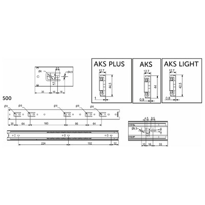 Направляющая шариковая h45 L-500 AKS PLUS A 38036