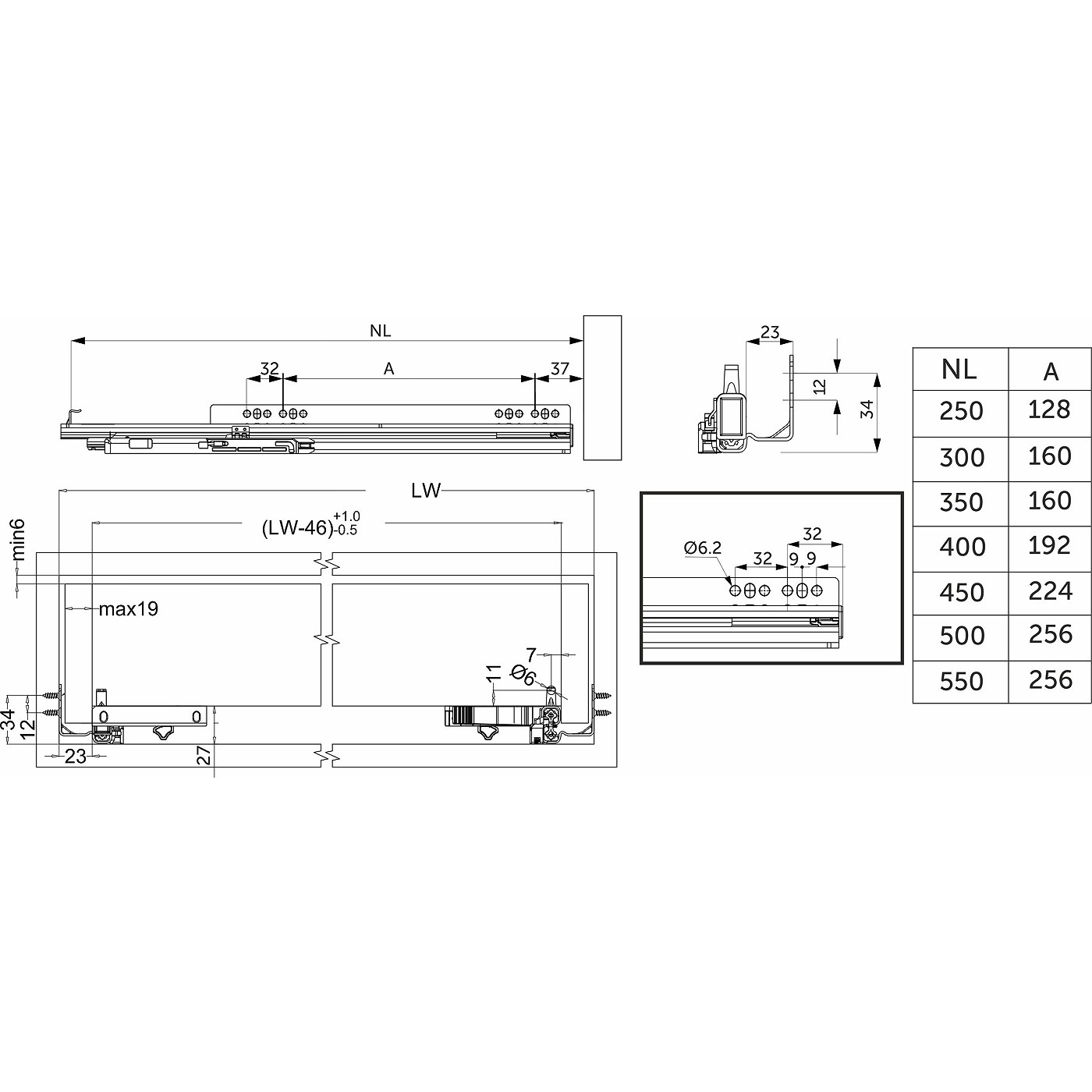 Направляющая Q Type скрыт. монтажL-250 (мин.глубина корпуса 300мм) с доводчиком ДСП до19mm с замками 87879