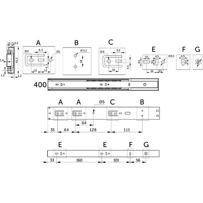 Направляющая шариковая  h45 L-400 с доводчиком плавн.зак. черный PRIME by AKS 119774