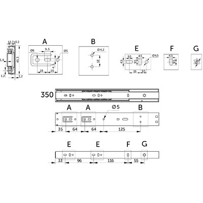 Направляющая шариковая  h45 L-350 с доводчиком плавн.зак. черный PRIME by AKS 119775