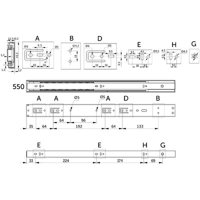 Направляющая шариковая  h45 L-550 с доводчиком плавн.зак. черный PRIME by AKS 119778