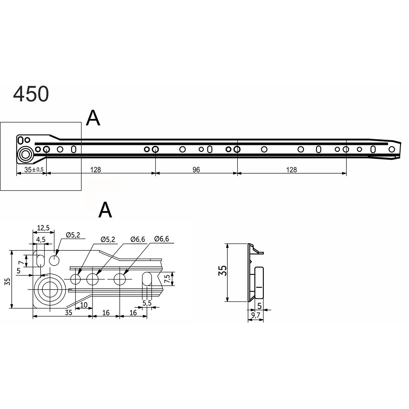 Направляющая роликовая L-450 1,0мм белая AKS 28943