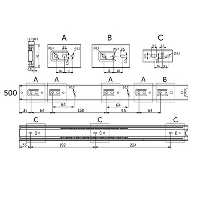 Направляющая шариковая h45 L-500 GRIDLI A 112764 (стар.арт. 23001)