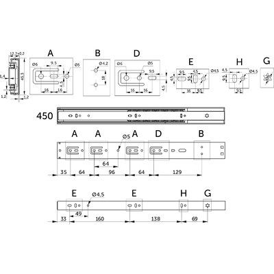 Направляющая шариковая  h45 L-450 с доводчиком плавн.зак. черный PRIME by AKS 119780