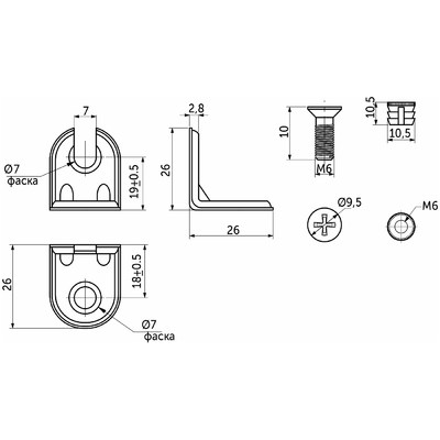 Стяжка угловая 2.16Д (стяжка+2винта+2гайки) (уп/1тыс.шт) AKS 42511