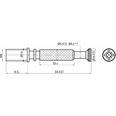 Шток эксцентрика с метрической резьбой 7*34/M6*8 цельнометаллический (уп/ 100 шт) AKS 124174