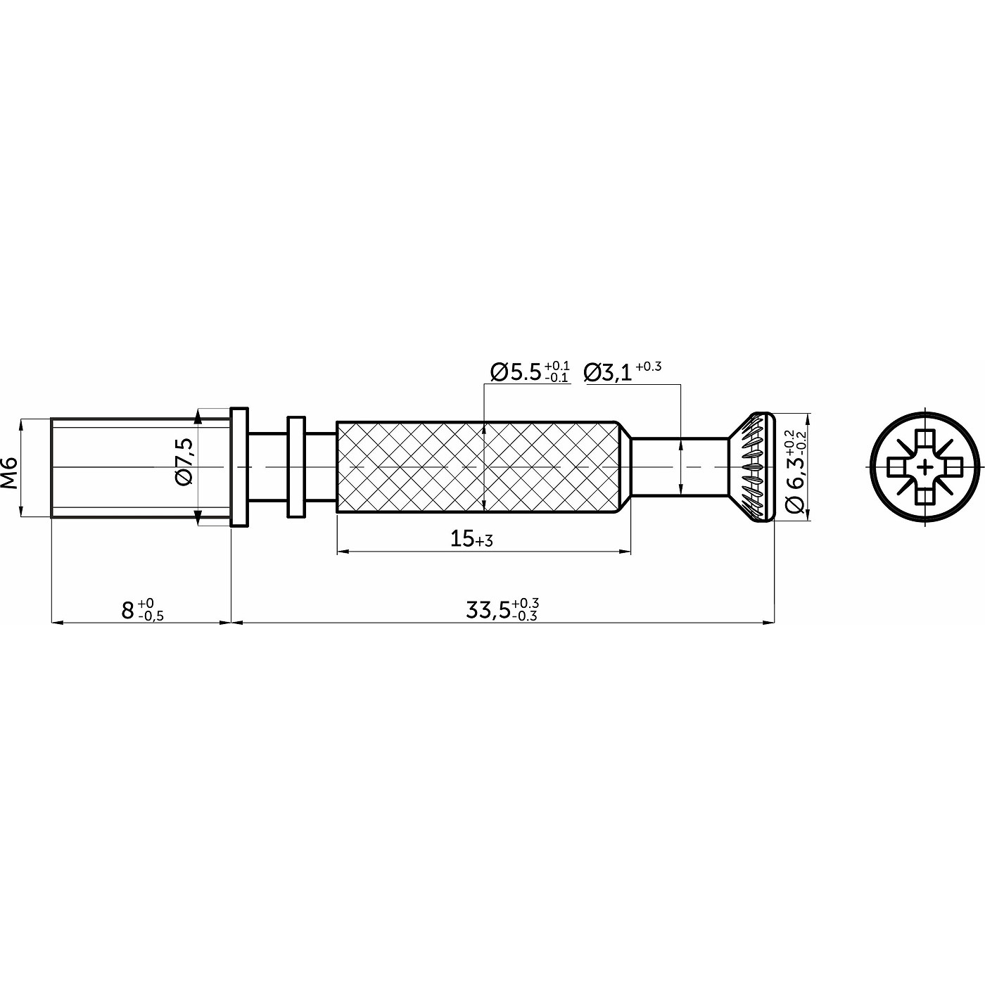 Шток эксцентрика с метрической резьбой 7*34/M6*8 цельнометаллический (уп/ 100 шт) AKS 124174