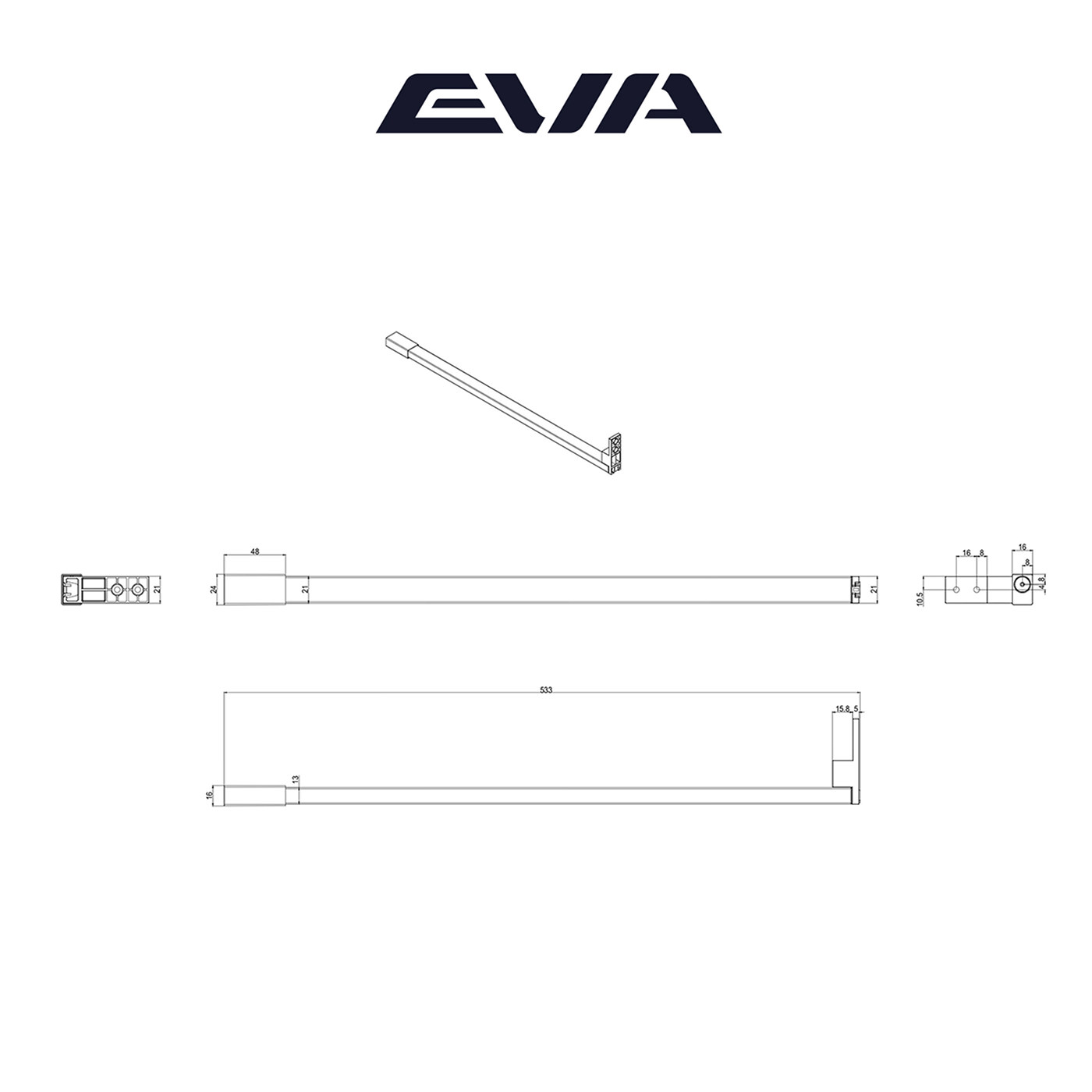 Комплект прямоугольных рейлингов для ящиков EVA Slimbox L450, белый (уп20) 5098