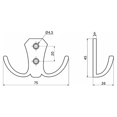 Крючок мебельный двухрожковый WP89 хром AKS 54105 (нов.арт.62138)