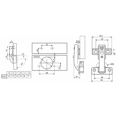 Петля под фальшпанель 90° с пружиной 48мм h2 slide-on AKS 123335 (стар.код 65657)