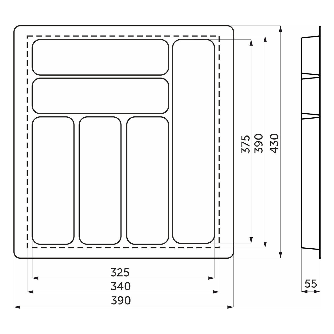 Лоток для столовых приборов 450 BASIC 390*430, серый AKS 113715