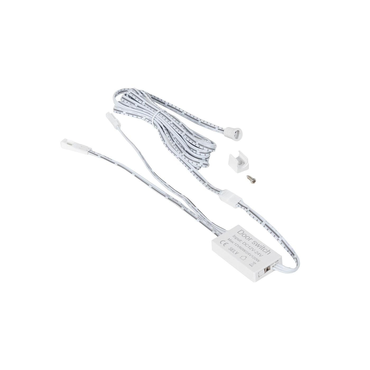 Выключатель бесконтактный на преграду, накладной/врезной, 12/24V, 60W/120W, D8мм, белый, с коннекторами, AKS 132298