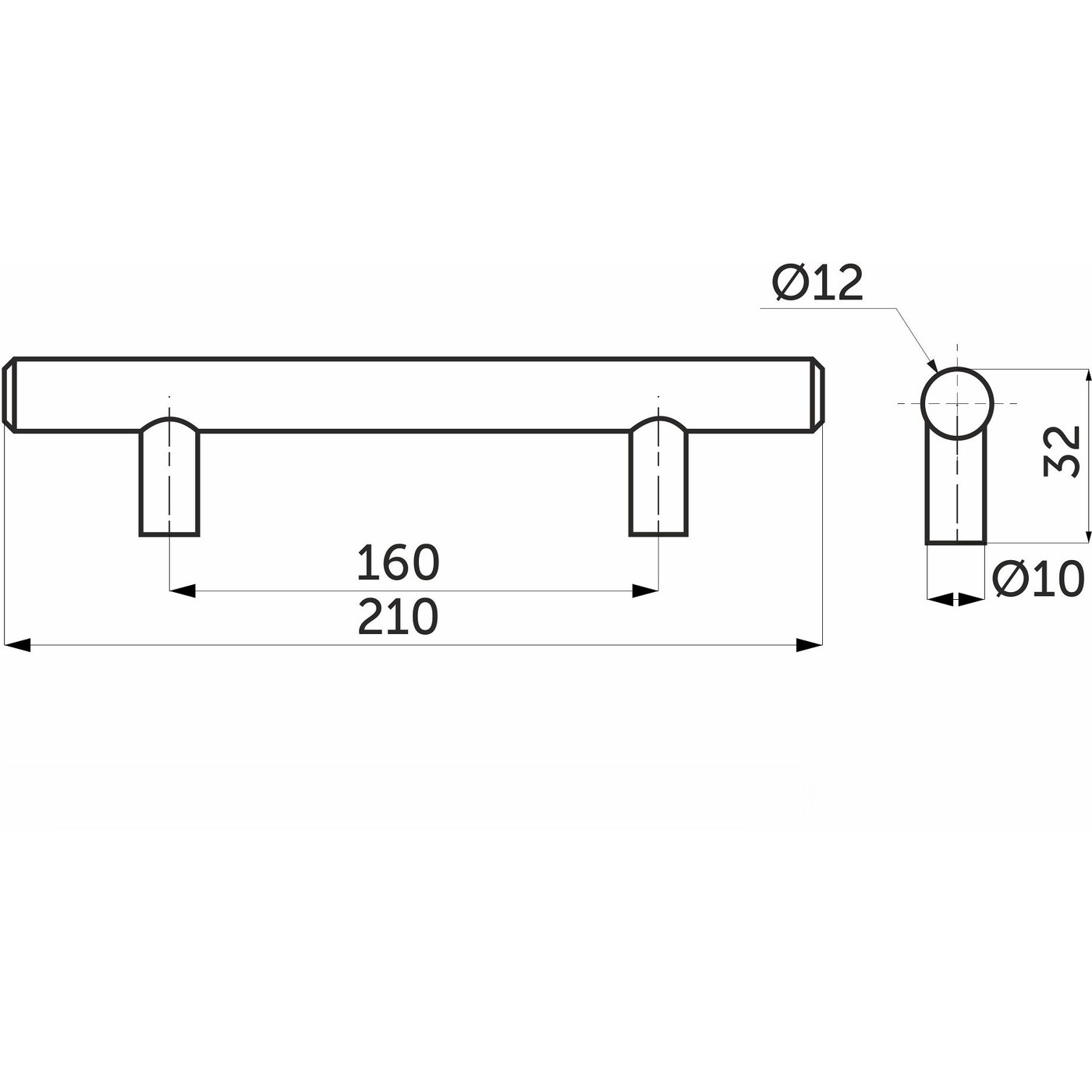 Ручка-рейлинг d12мм 160, хром AKS 79083 (нов.арт. 11734)