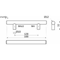 Ручка-рейлинг d12мм 128/188, матовый хром AKS  11782