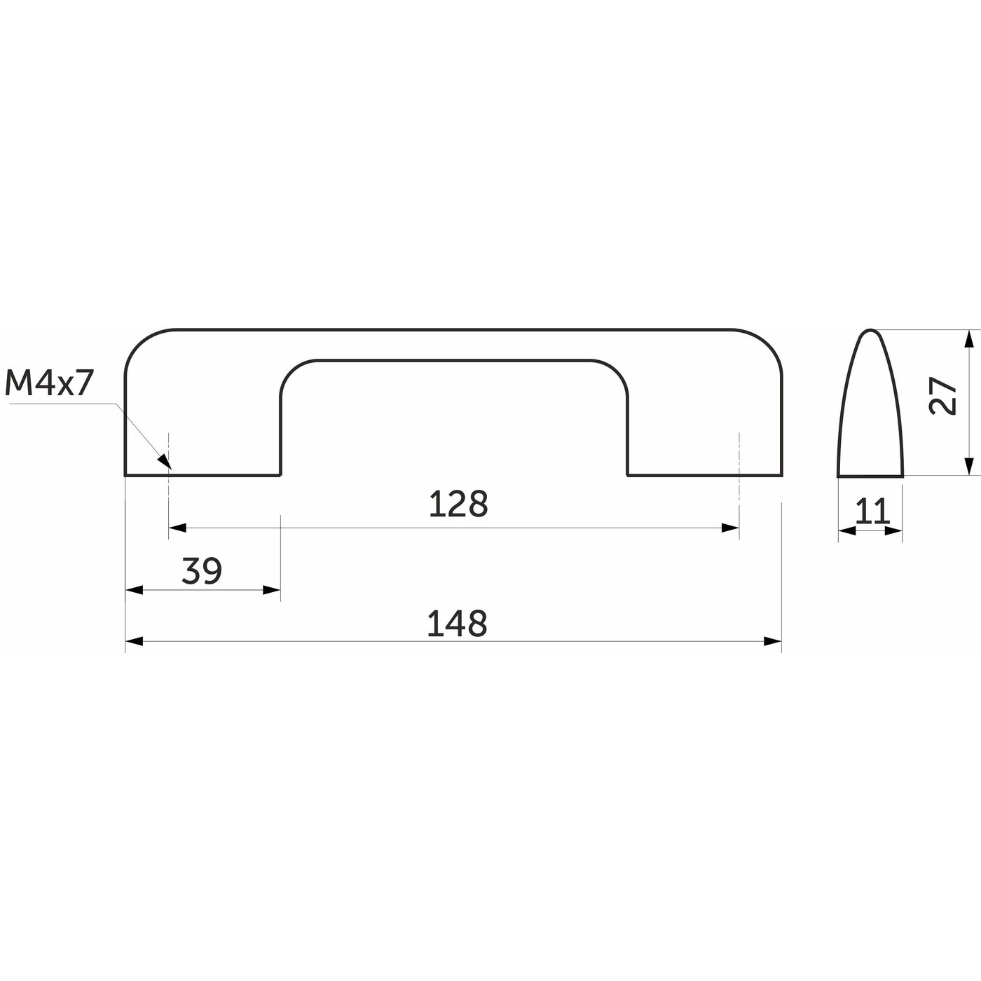 Ручка мебельная скоба алюм. ORION 128/148 алюминий AKS 62207