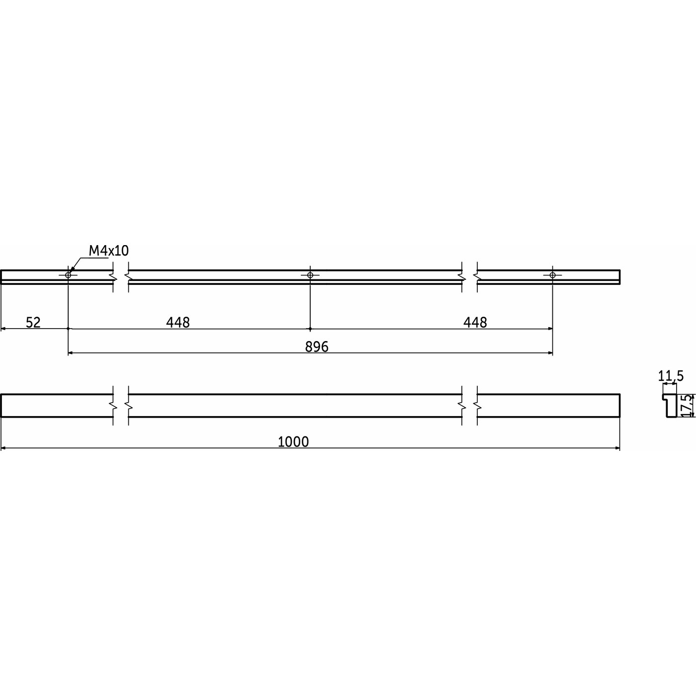 Ручка мебельная скоба алюм. PIANO 896/1000 черный матовый тип 2 AKS 104789