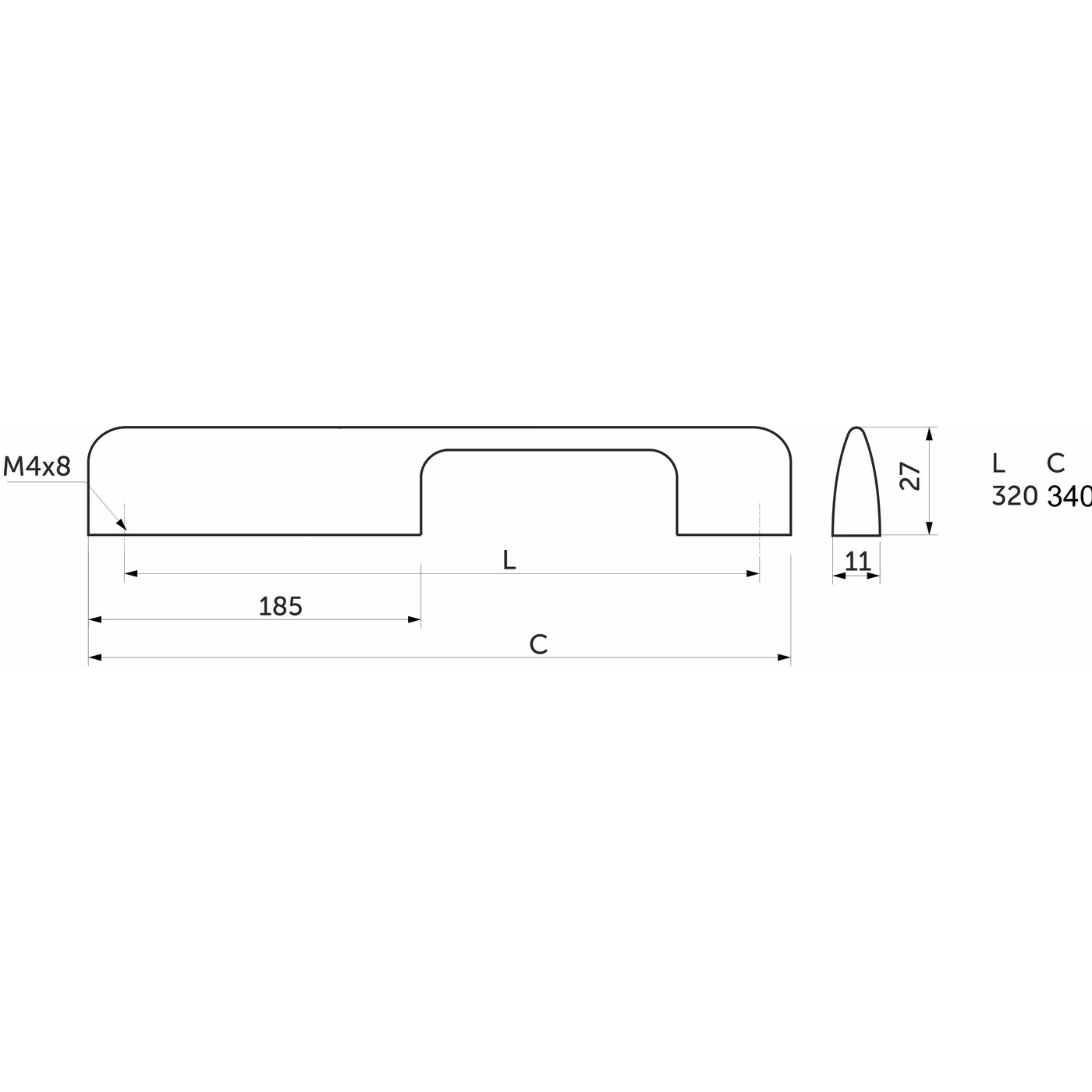 Ручка мебельная скоба алюм. ORION 320/340 черный матовый AKS 62208
