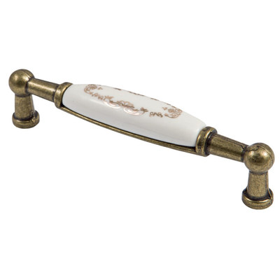 Ручка мебельная UP21 с керам. вставкой (крем) 96 старое золото/золотой узор тип 2 AKS 75709