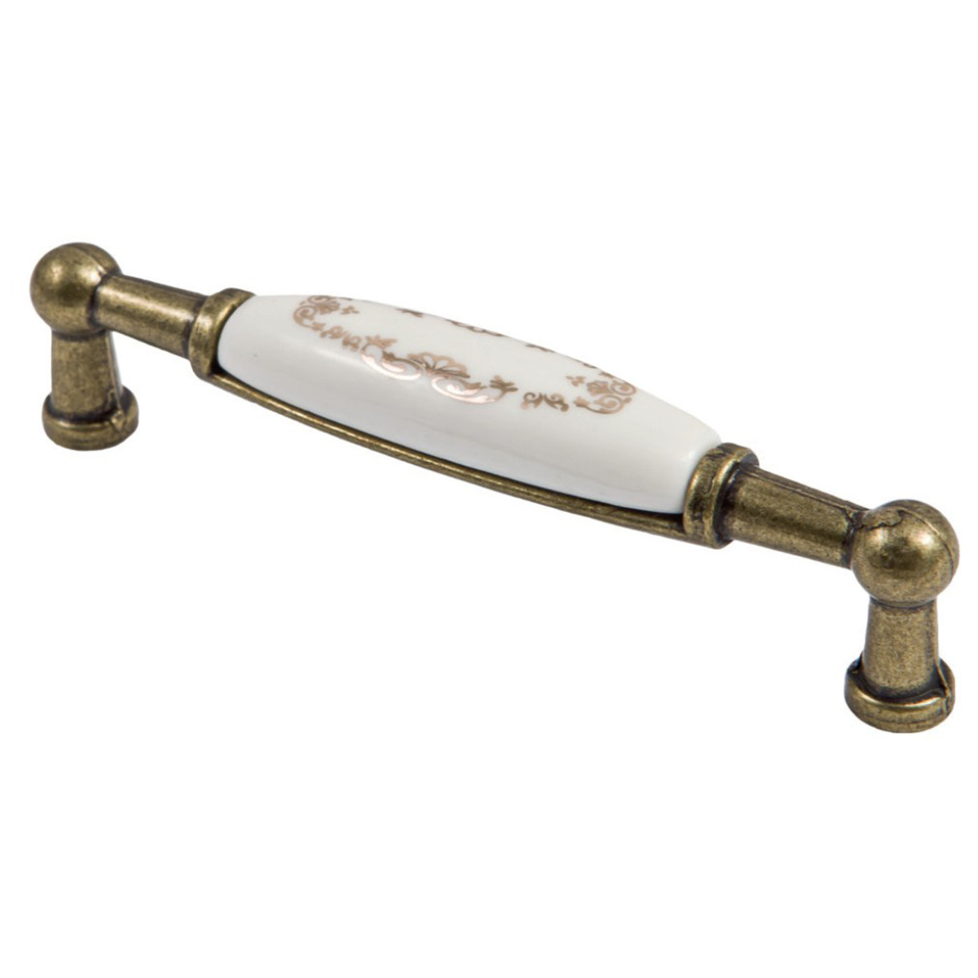 Ручка мебельная UP21 с керам. вставкой (крем) 96 старое золото/золотой узор тип 2 AKS 75709