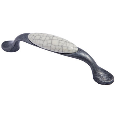 Ручка мебельная UP19 96мм с керамической вставкой (крем) старое золото/золотой узор  тип 2 AKS 75706