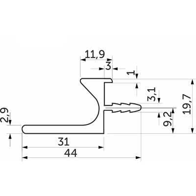Ручка-профиль L-образная для верхней базы 3,5м, анода натуральная  AKS 23256