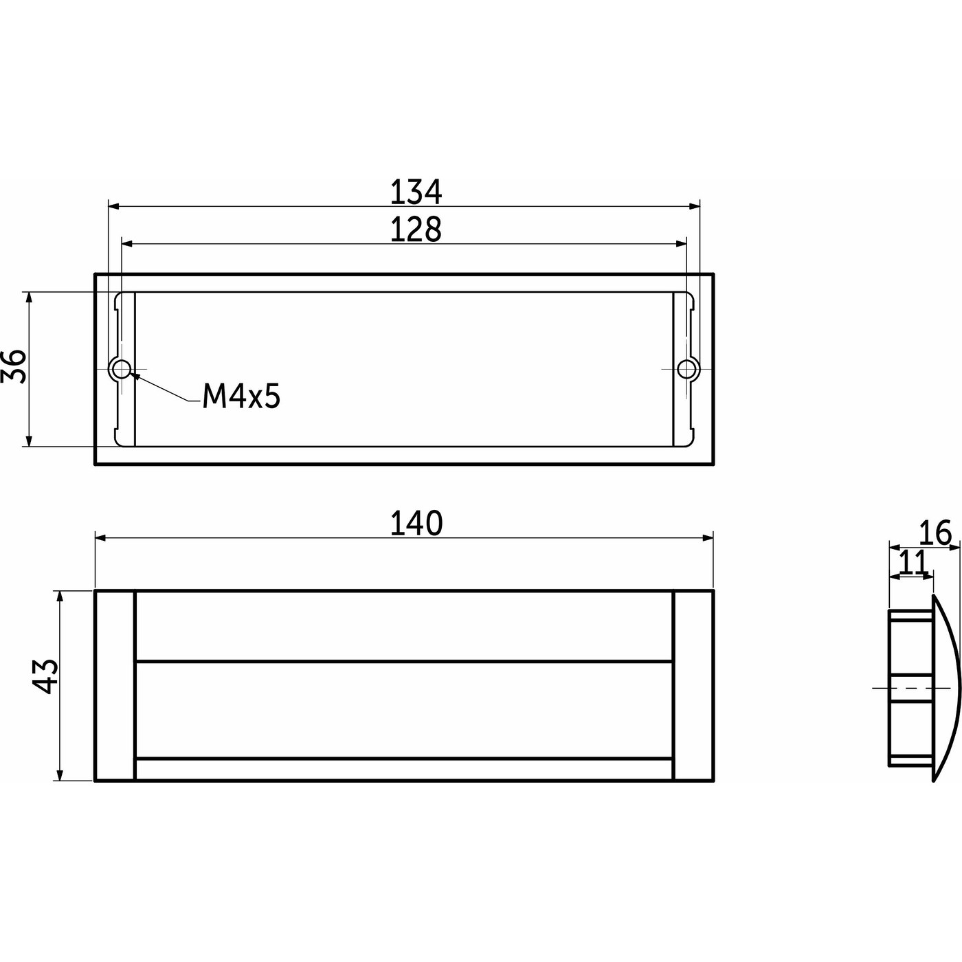 Ручка мебельная врезная WPY326 L-128 алюминий/хром AKS 22539