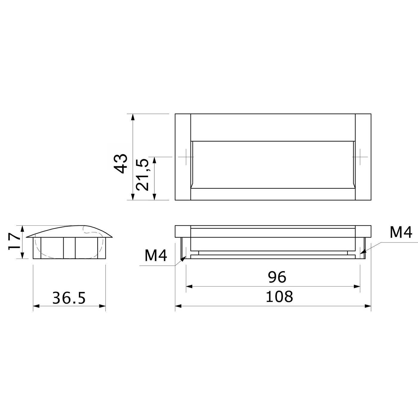 Ручка мебельная врезная WPY326 L-96 алюминий/хром AKS 30630