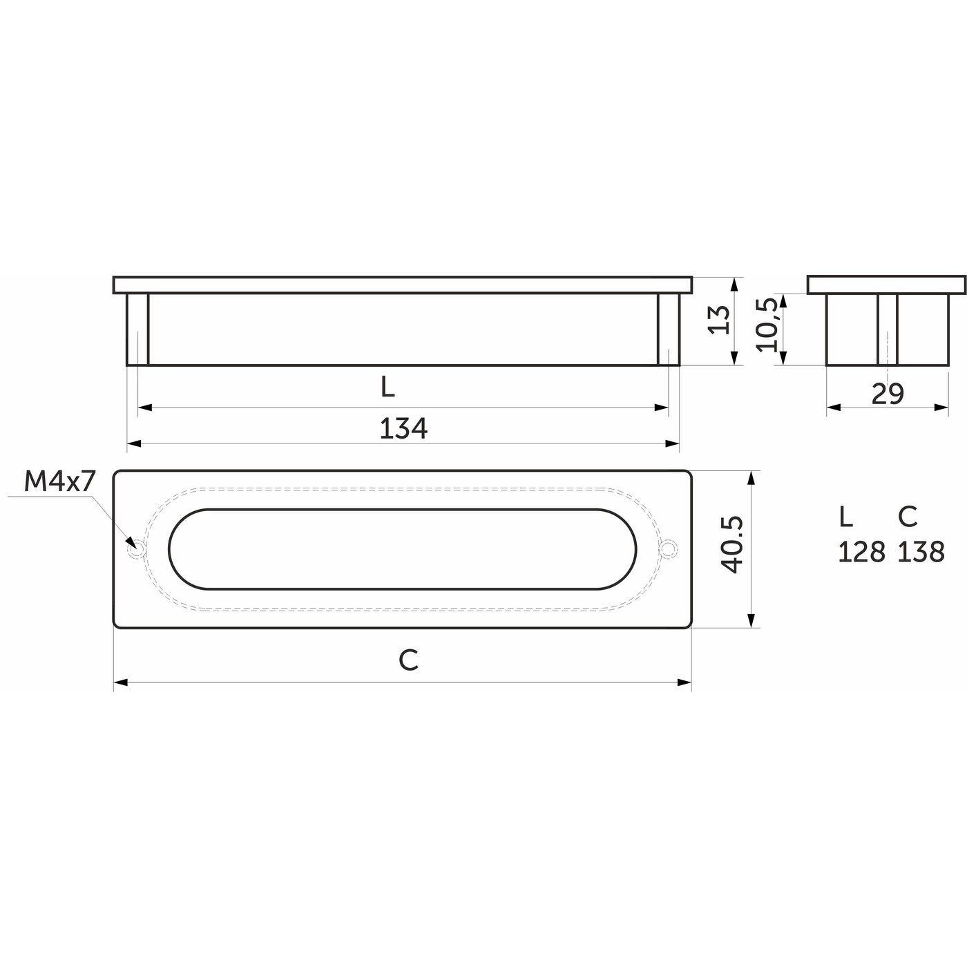 Ручка мебельная врезная ENTRO L-128 брашированный никель AKS 73916