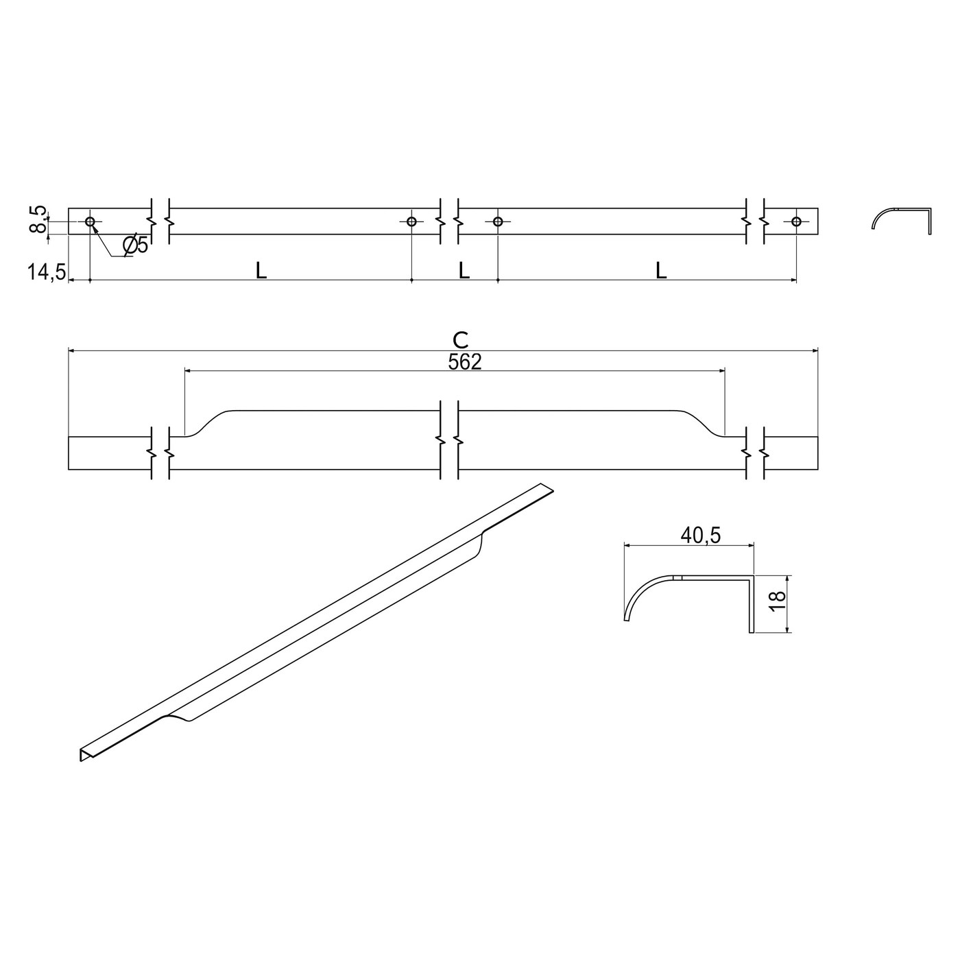 Ручка мебельная накладная алюм. LINEA-768/797 черный матовый AKS 73890