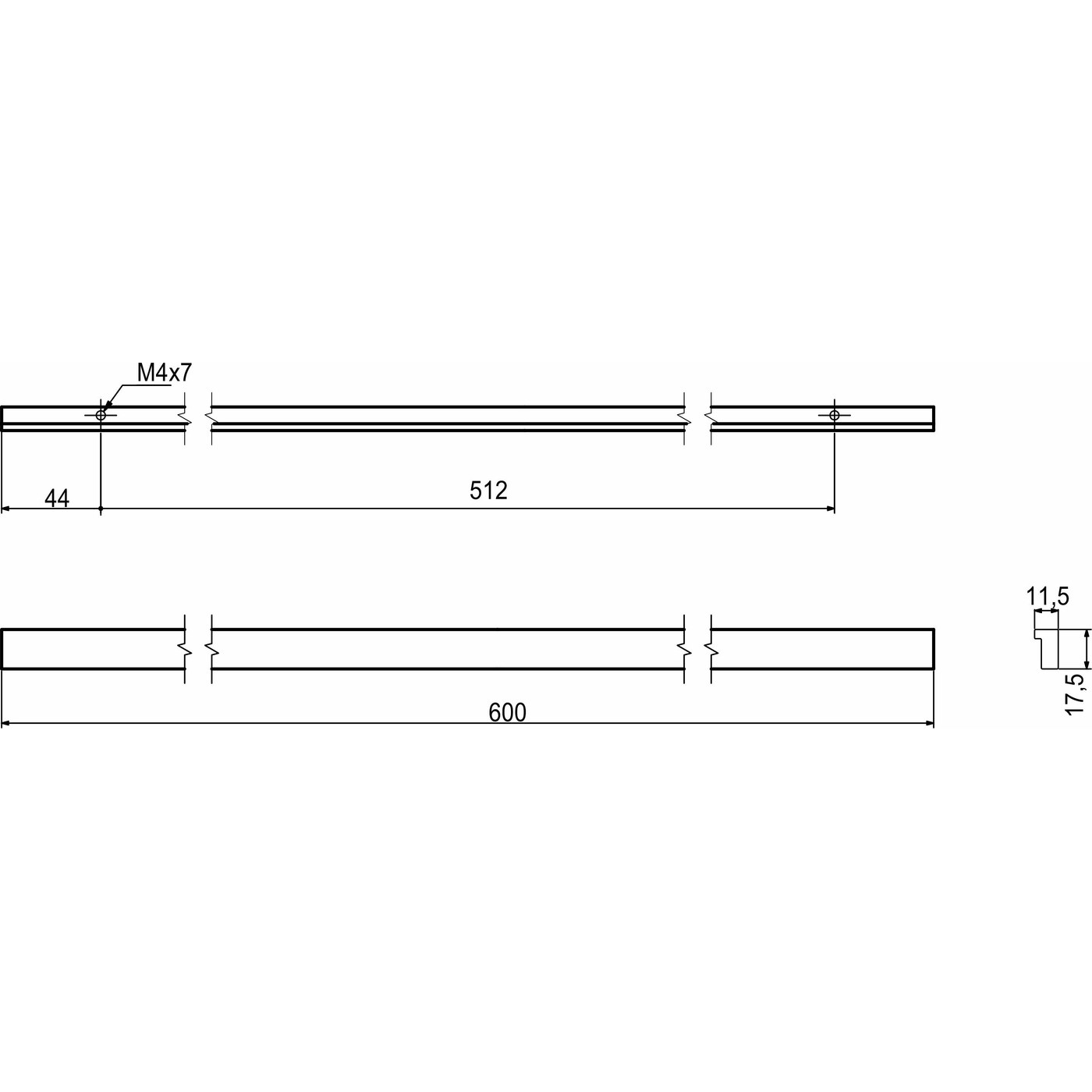 Ручка мебельная скоба алюм. PIANO 512/600 черный матовый тип 2 AKS 103662
