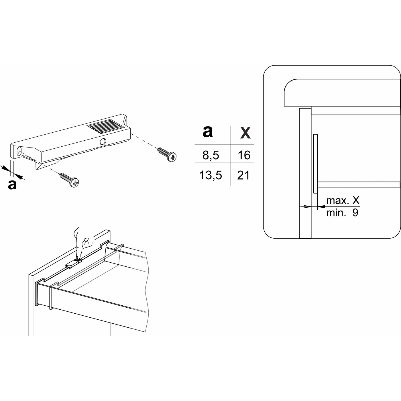 Ручка с поводком внутреннего ящика Slimbox 13,5-21 мм белая AKS 94124
